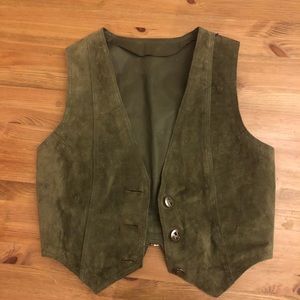 70s Vintage Olive Green Suede Vest